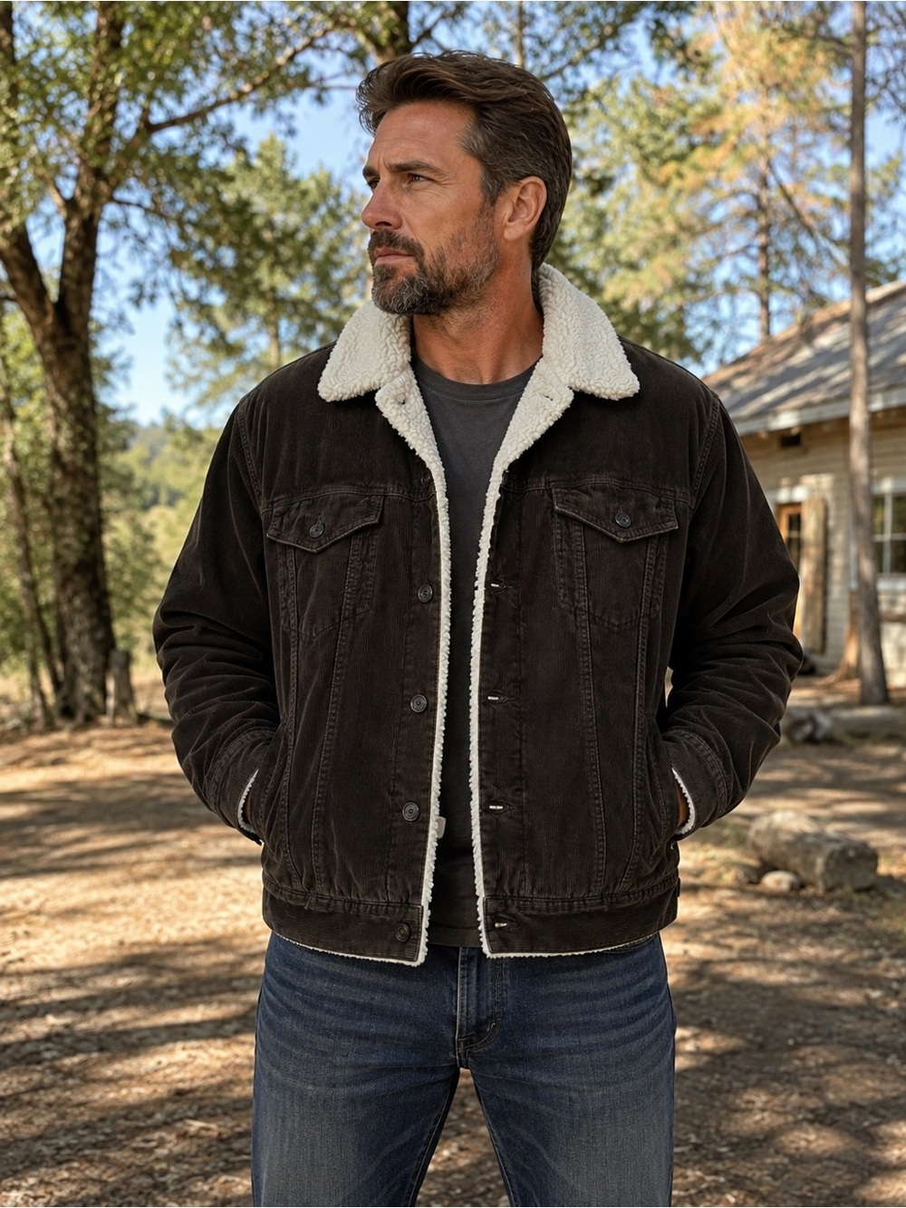 Arizona Jean Company Men's Sherpa-Trim Corduroy Jacket - Brown